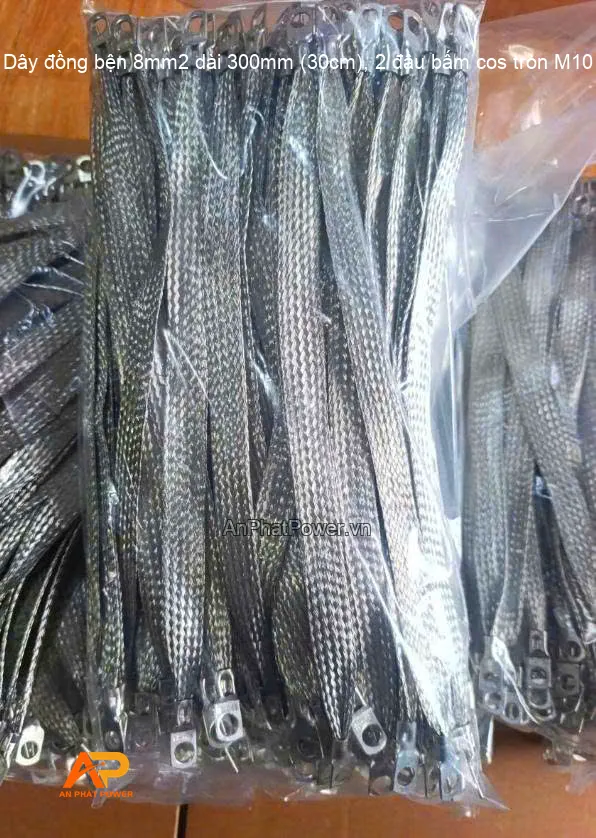 Dây đồng bện 8mm2 dài 300mm (30cm), 2 đầu bấm cos tròn M10