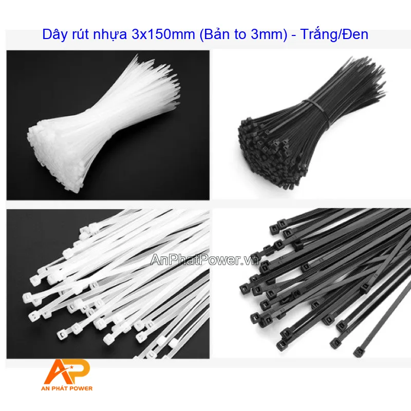 Dây rút nhựa 3x150mm (Bản to 3mm) - Trắng/Đen