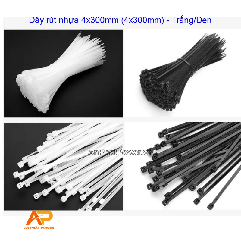 Dây rút nhựa 4x300mm (4x300mm) - Trắng/Đen