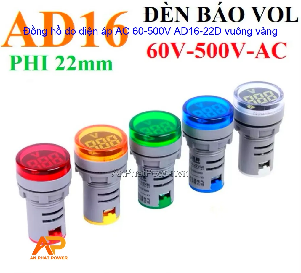 Đồng hồ đo điện áp AC 60-500V AD16-22D vuông vàng
