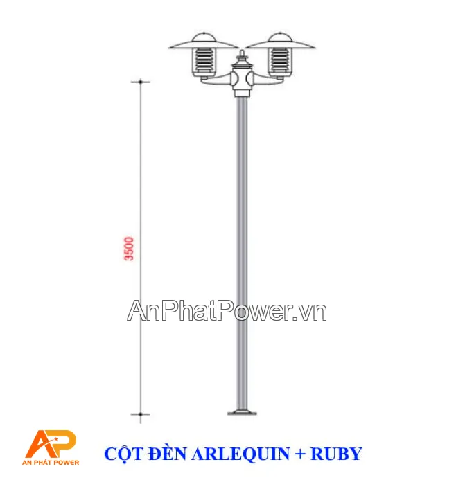 Cột đèn trang trí Arlequin kèm đèn Ruby-2 Chính hãng