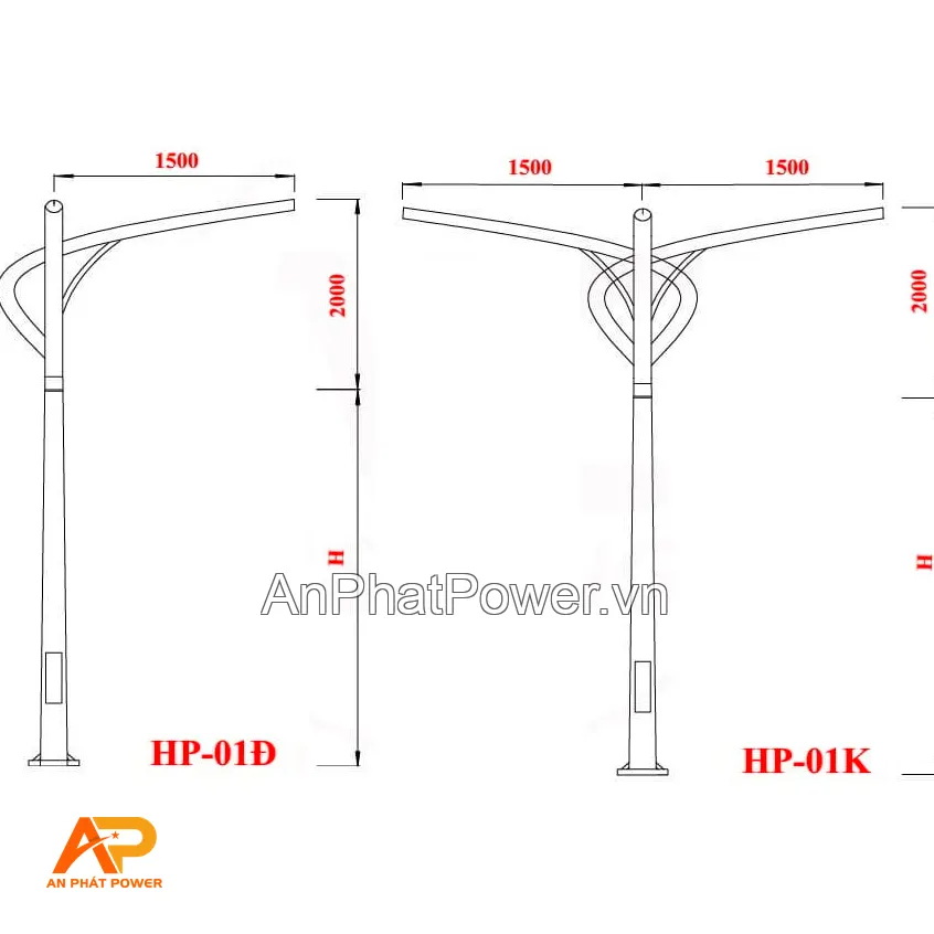 Cột đèn chiếu sáng đường phố HP-01 Chính hãng