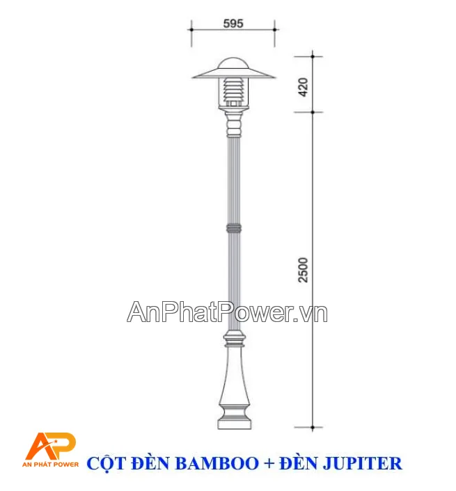 Cột đèn trang trí sân vườn BAMBOO đế gang kèm đèn Jupiter Chính hãng