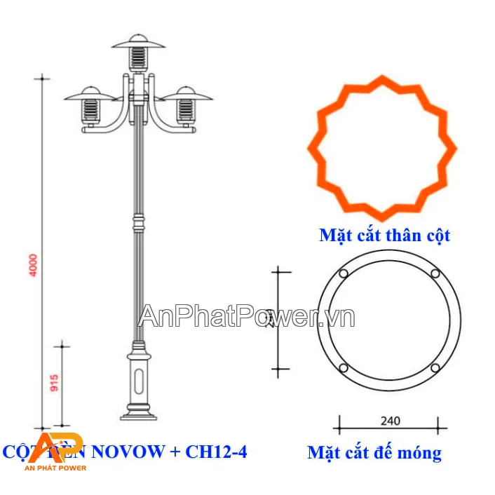 Cột đèn trang trí sân vườn Novou CH12-4 Chính hãng