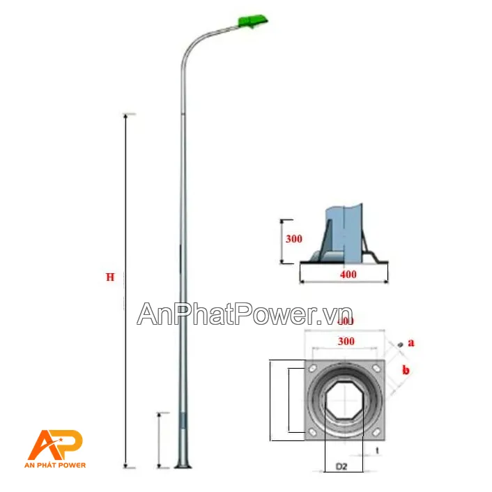 Cột đèn đường tròn côn liền cần chiếu sáng Chính hãng