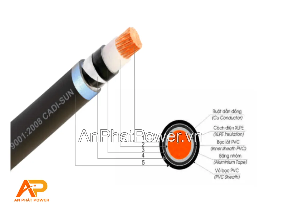 Cáp điện ngầm hạ thế Cadisun 1 lõi đồng XLPE/PVC/DSTA/PVC Chính hãng