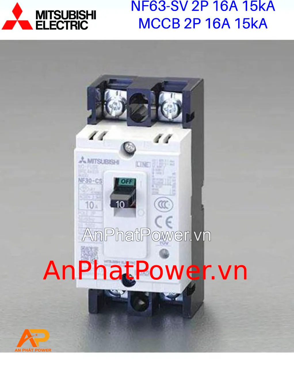 Aptomat khối 2P 16A 15kA Mitsubishi NF63-SV Chính hãng