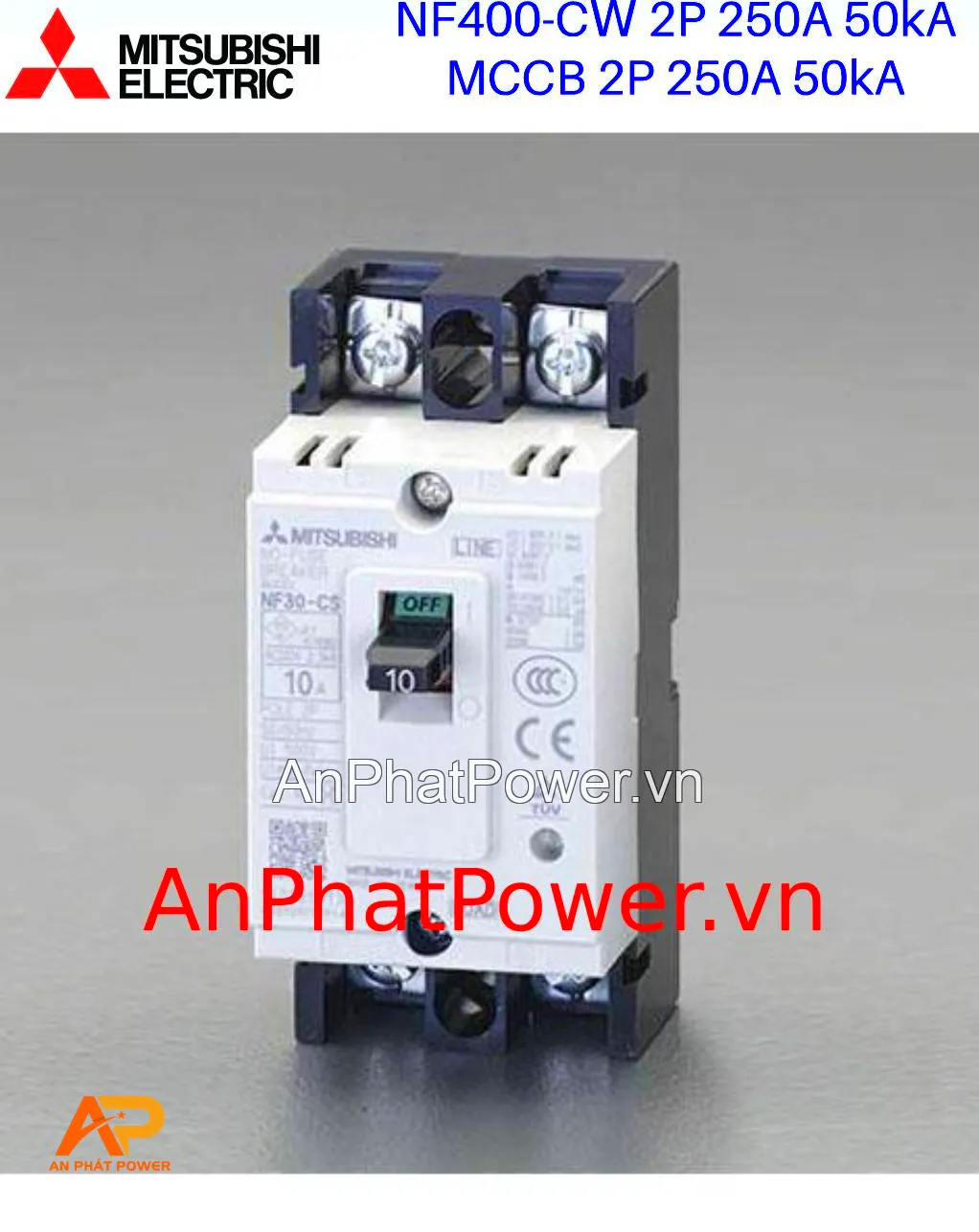 Aptomat khối MCCB 2P 250A 50kA Mitsubishi NF400-CW Chính hãng