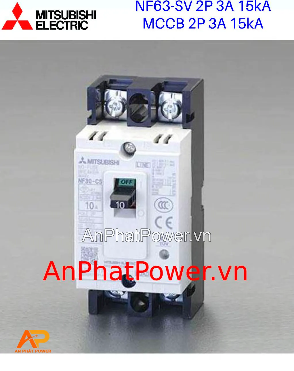 Aptomat khối 2P 3A 15kA Mitsubishi NF63-SV Chính hãng