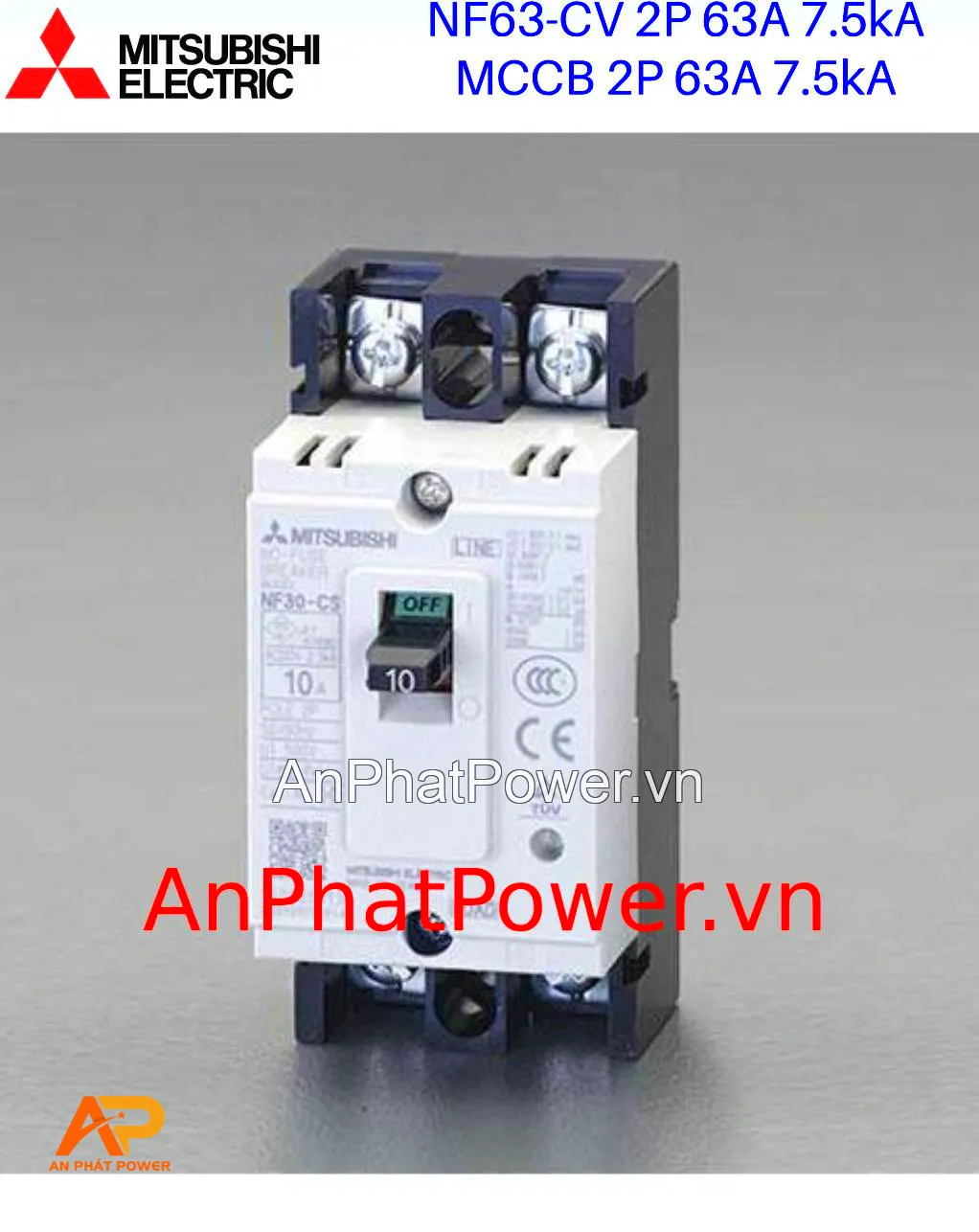 Aptomat khối MCCB 2P 63A 7.5kA Mitsubishi NF63-CV Chính hãng