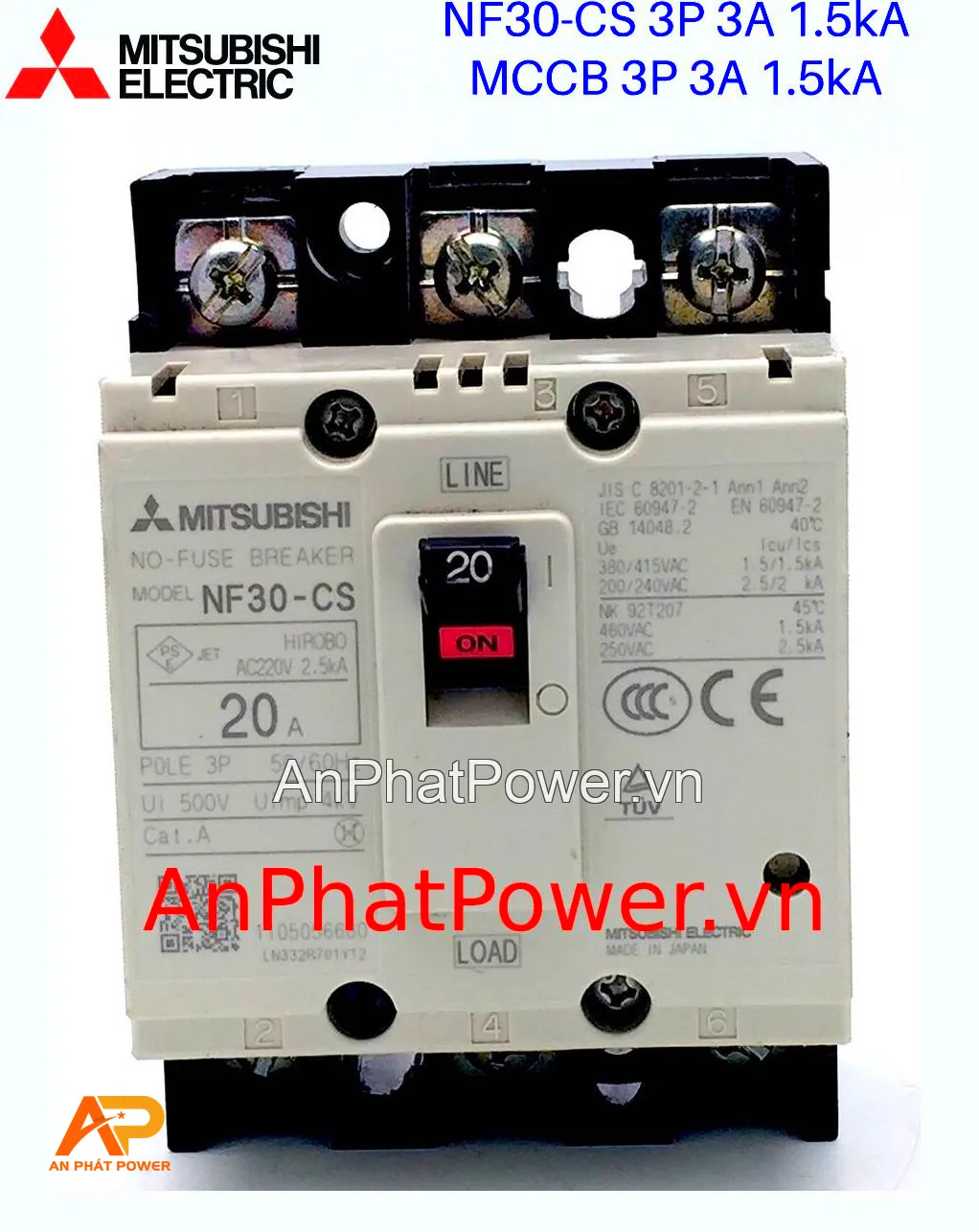 Aptomat khối 3P 3A 1.5kA Mitsubishi NF30-CS Chính hãng
