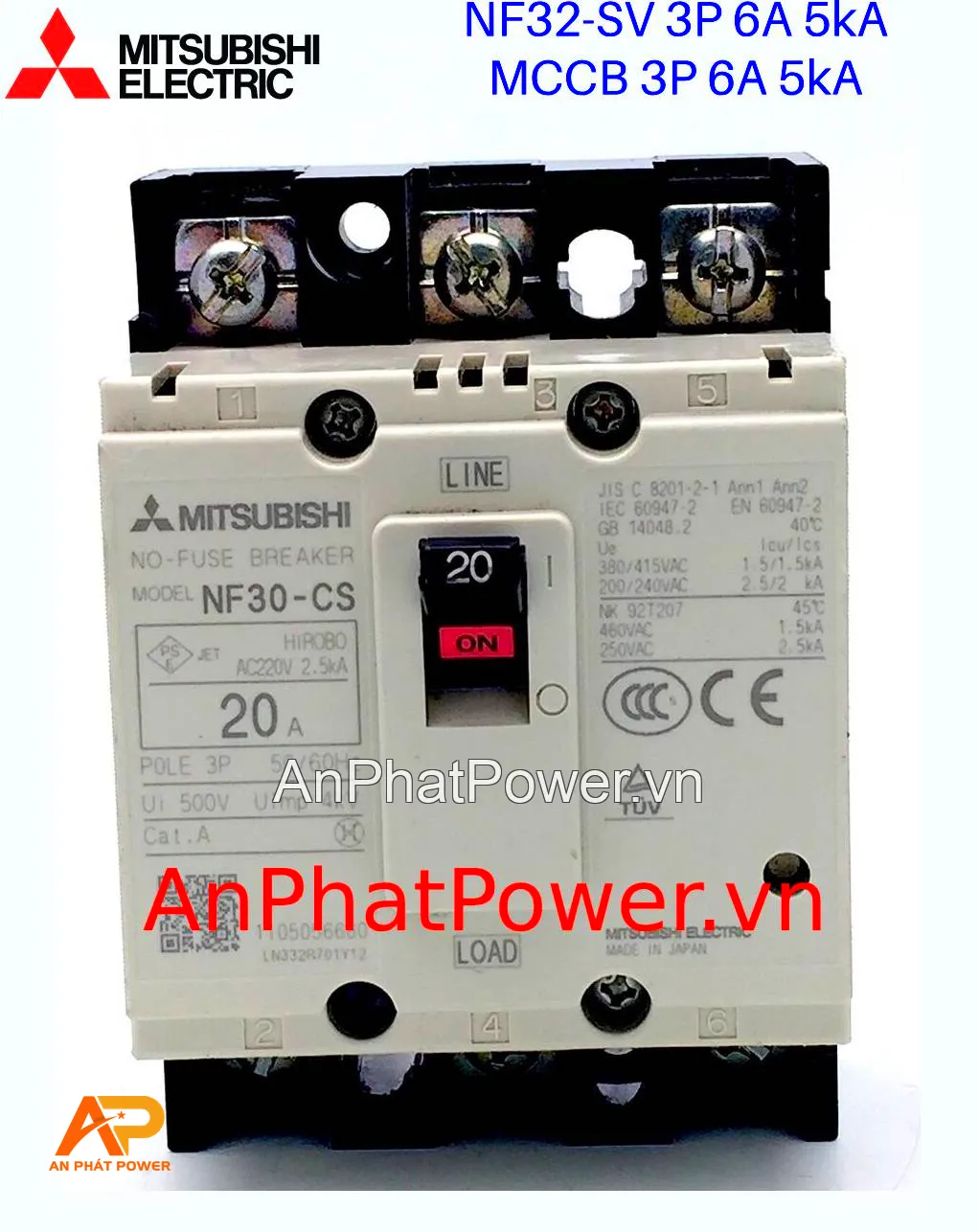 Aptomat khối MCCB 3P 6A 5kA Mitsubishi NF32-SV Chính hãng