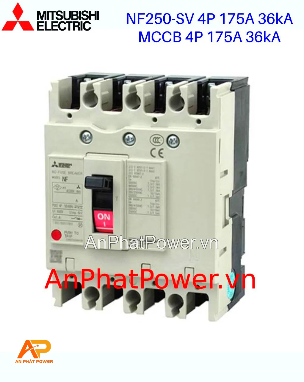 Aptomat khối MCCB 4P 175A 36kA Mitsubishi NF250-SV Chính hãng