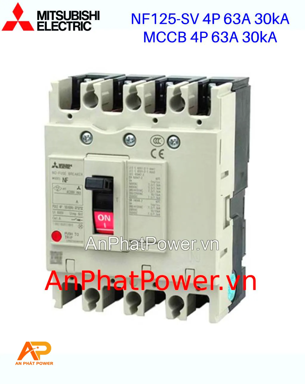 Aptomat khối MCCB Mitsubishi NF125-SV 4P 63A 30kA Chính hãng